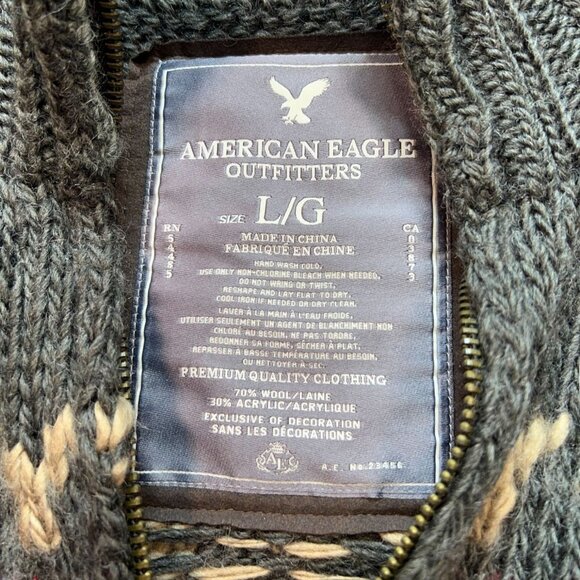 American Eagle Outfitters Mens Pullover Sweater Large Gray Knit Holiday Winter - Picture 2 of 10